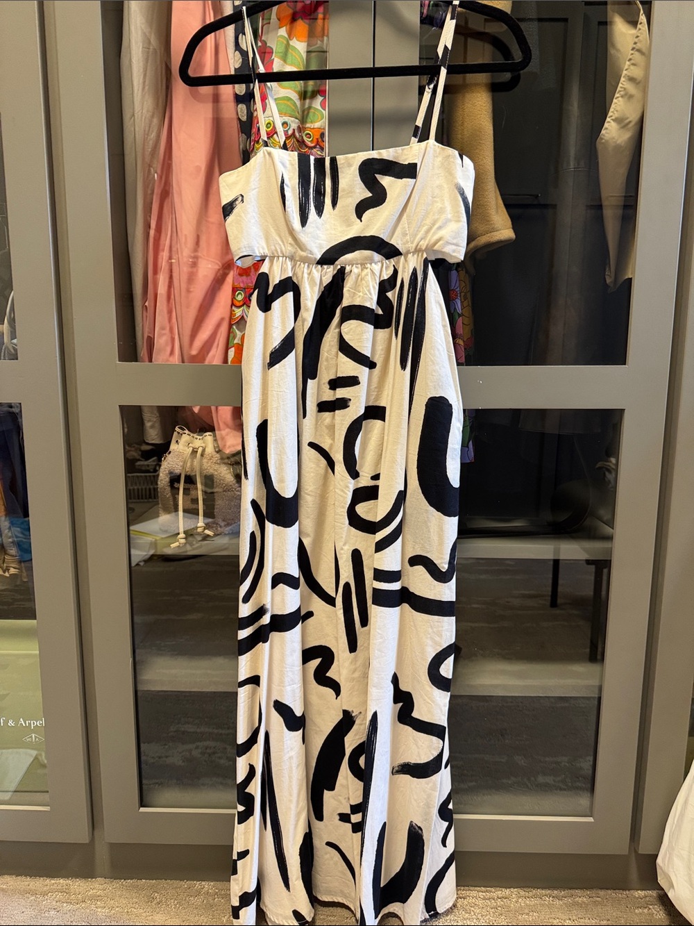 Black & White Abstract Strap Maxi Dress